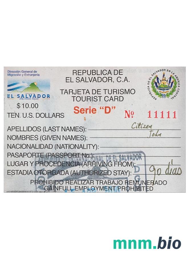 El Salvador tourist card